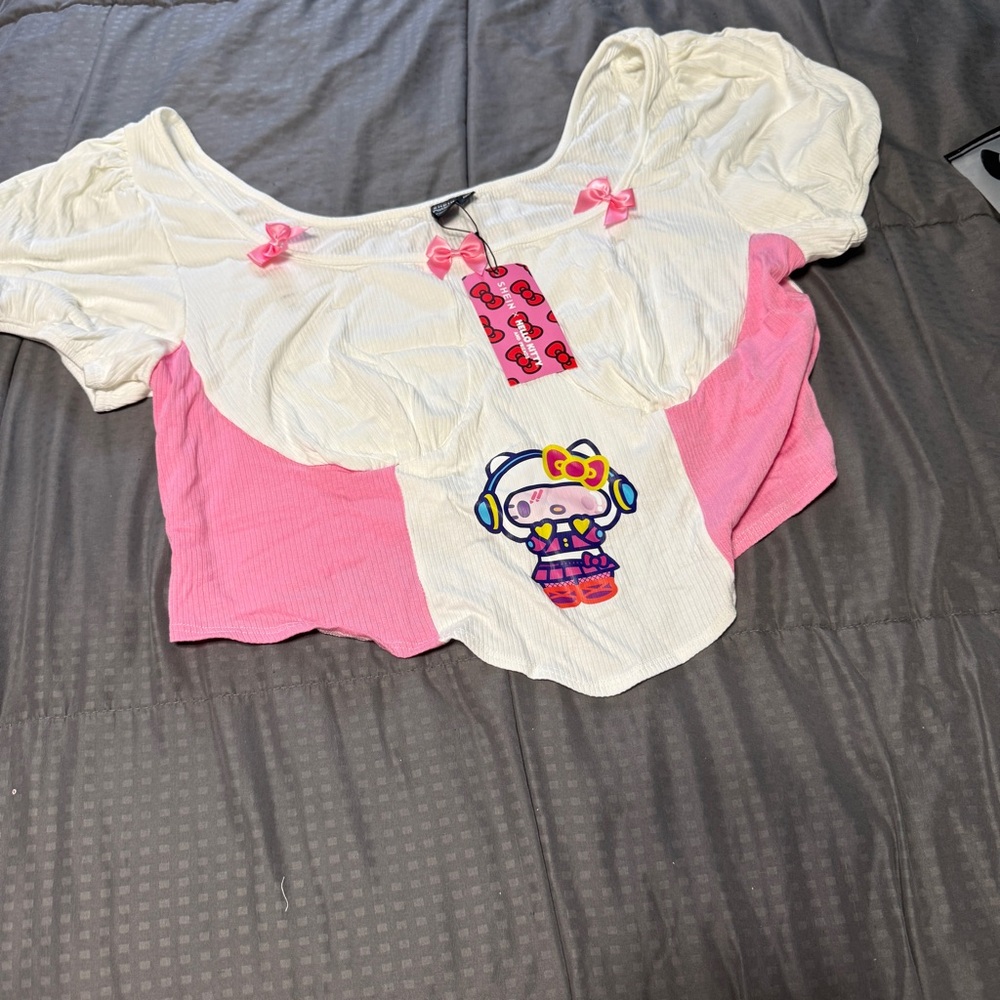 Hello Kitty X SHEIN Crop Top Shirt Pink White Size 4x Roughly Us Size 2x New NWT